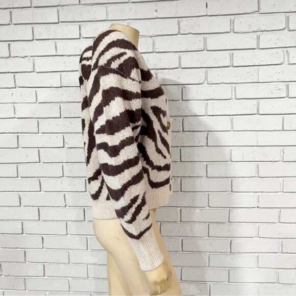 J.Crew Ribbed V-Neck Wool Blend Zebra Stripe Cardigan Size L – NWT - Picture 7 of 9